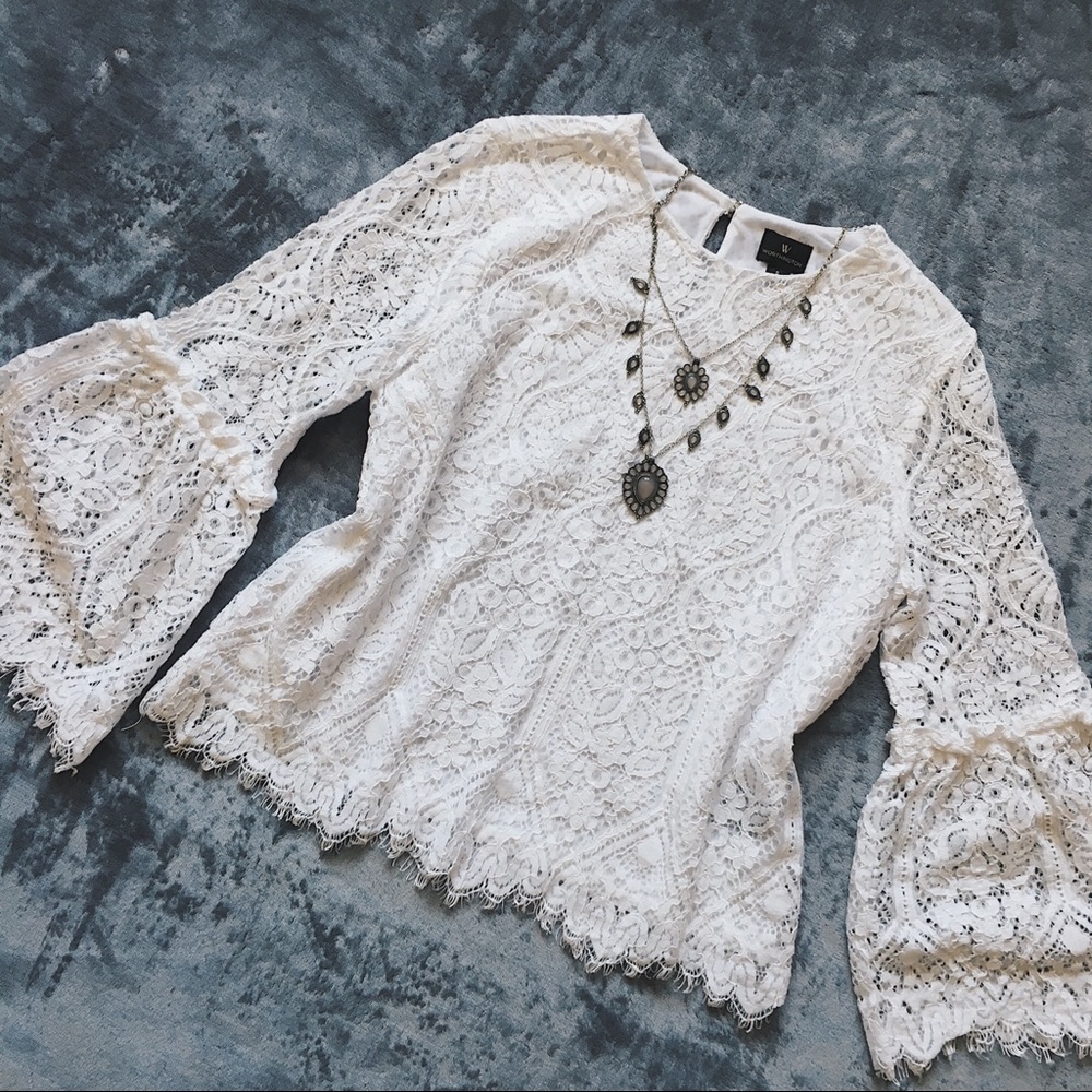 Ivory Lace Bell Sleeved Blouse